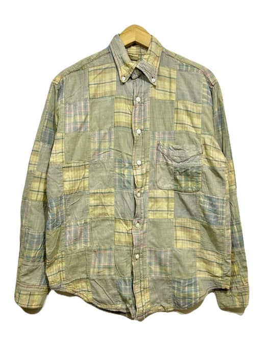 C Long Sleeve Button Down Shirt Patchwork Light Green M