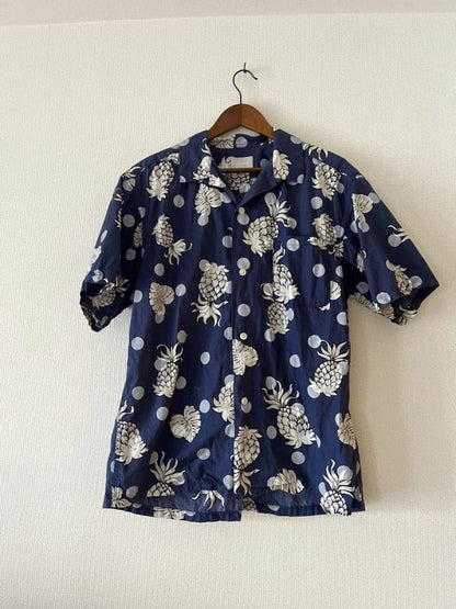 Aloha Shirt Pineapple Pattern Navy Half Sleeve