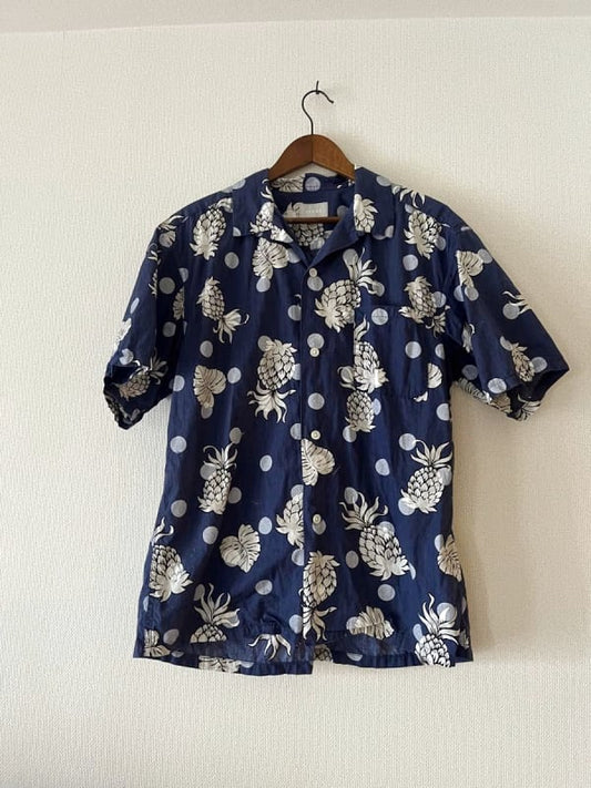 Aloha Shirt Pineapple Pattern Navy Half Sleeve