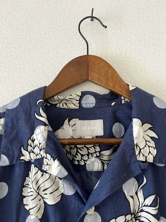 Aloha Shirt Pineapple Pattern Navy Half Sleeve