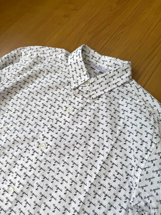 Agnes B Long Sleeve Shirt White Logo Pattern Men's