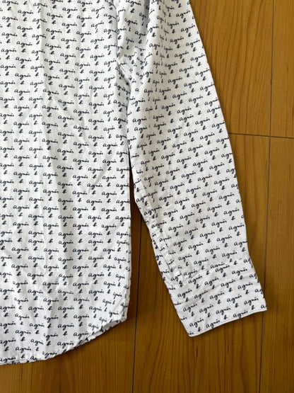Agnes B Long Sleeve Shirt White Logo Pattern Men's