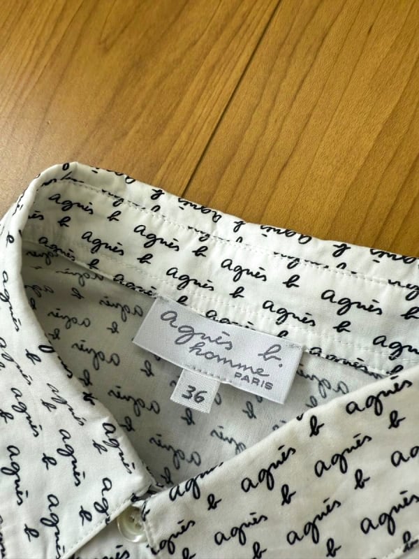 Agnes B Long Sleeve Shirt White Logo Pattern Men's