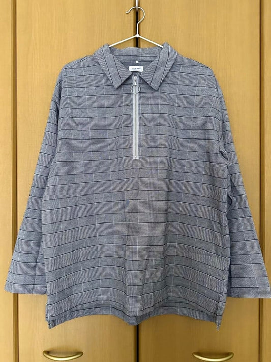 Checkered Half-Zip Shirt Gray Casual
