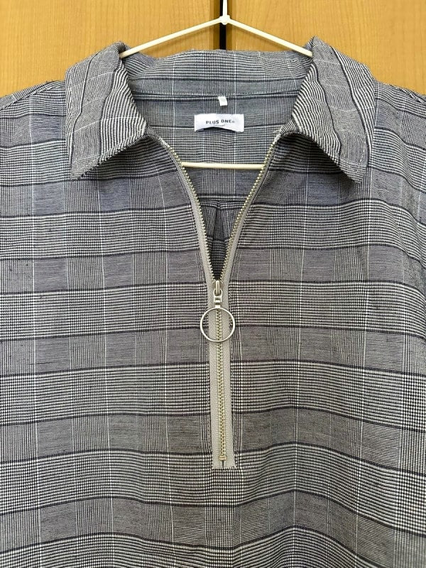 Checkered Half-Zip Shirt Gray Casual