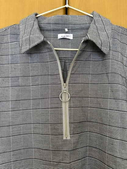 Checkered Half-Zip Shirt Gray Casual