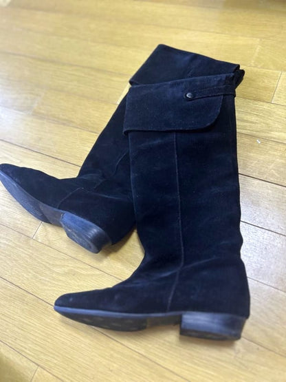 Long Suede Boots Black
