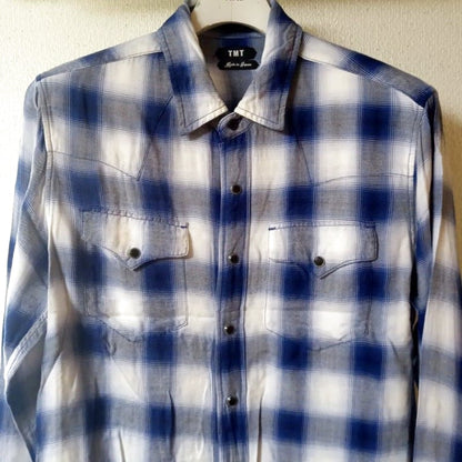 TMT Rayon Twill Ombre Check Shirts Blue S