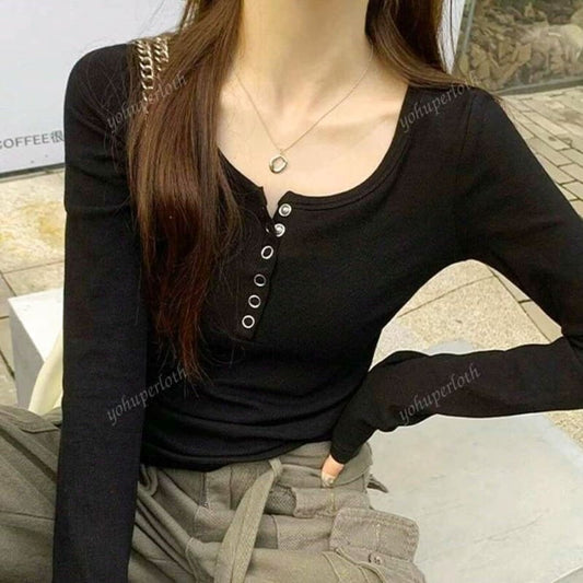 Ladies Plain Knit Shirt Blouse Top Black 785781
