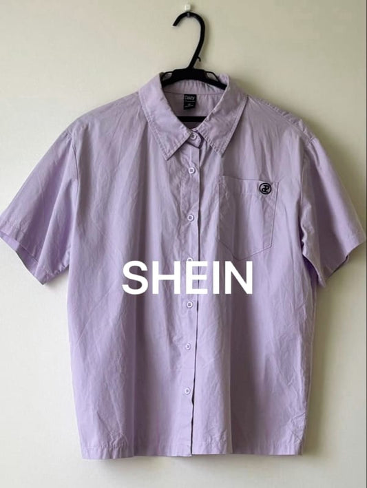 SHEIN Light Purple Short Sleeve Shirt with Logo