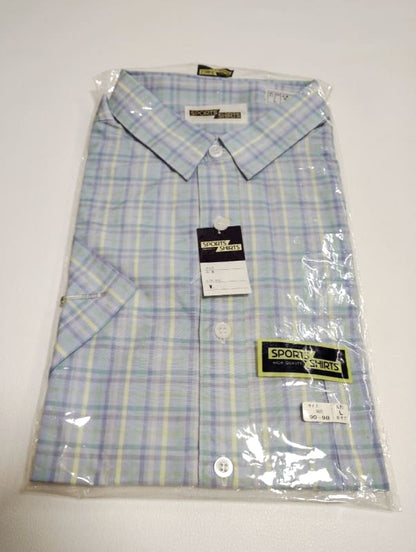 New Men's Short Sleeve Sports Shirts L Light Blue Check