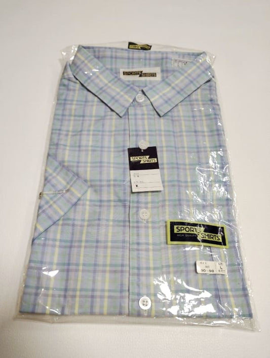 New Men's Short Sleeve Sports Shirts L Light Blue Check