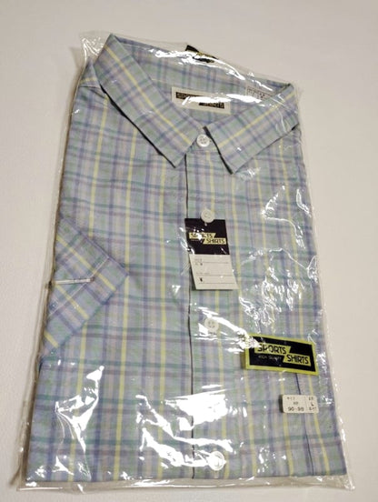 New Men's Short Sleeve Sports Shirts L Light Blue Check