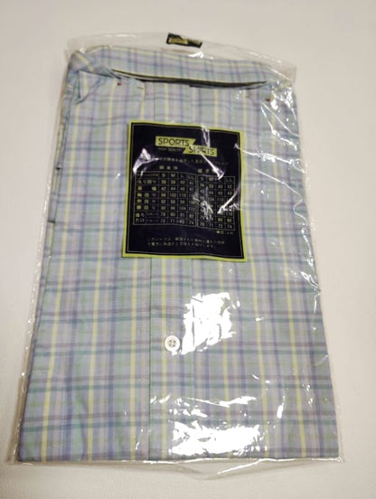 New Men's Short Sleeve Sports Shirts L Light Blue Check