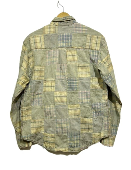 C Long Sleeve Button Down Shirt Patchwork Light Green M
