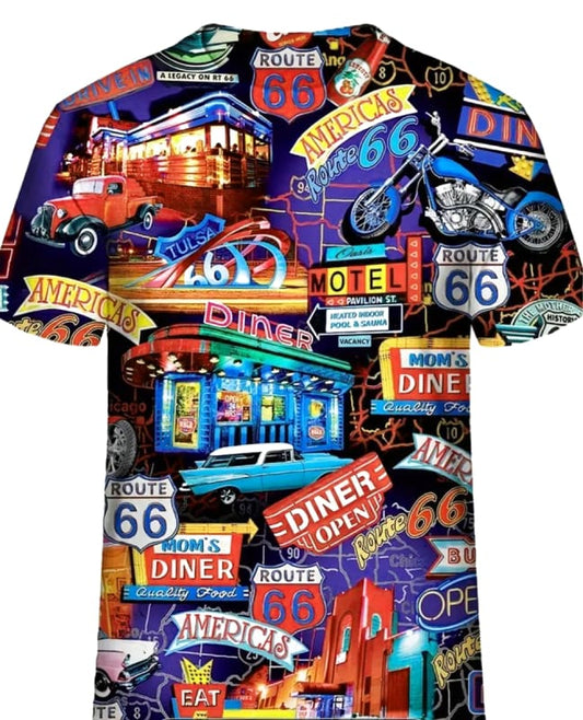 Route 66 American Retro Pattern T-Shirt